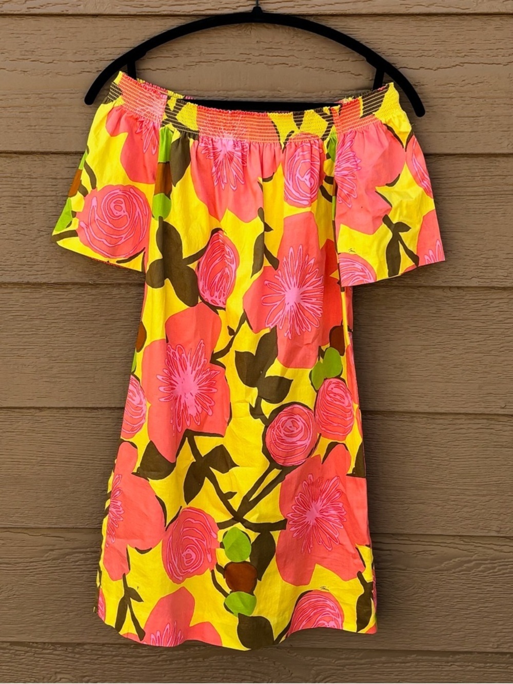 Trina Turk Yellow & Pink Floral Off-Shoulder Tunic -Sz XS